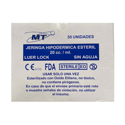 Jeringa Desechable 20cc con Aguja  Caja 50 uds. LUER LOCK
