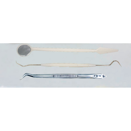 Kit diagnostico dental esteril 3 Piezas  ( 01 Pinza Examen  + 01 Sonda Curva dobles + 01 Mango con espejo N° 5)