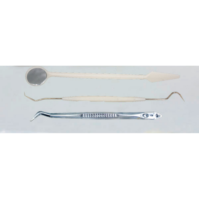 Kit diagnostico dental esteril 3 Piezas  ( 01 Pinza Examen  + 01 Sonda Curva dobles + 01 Mango con espejo N° 5)